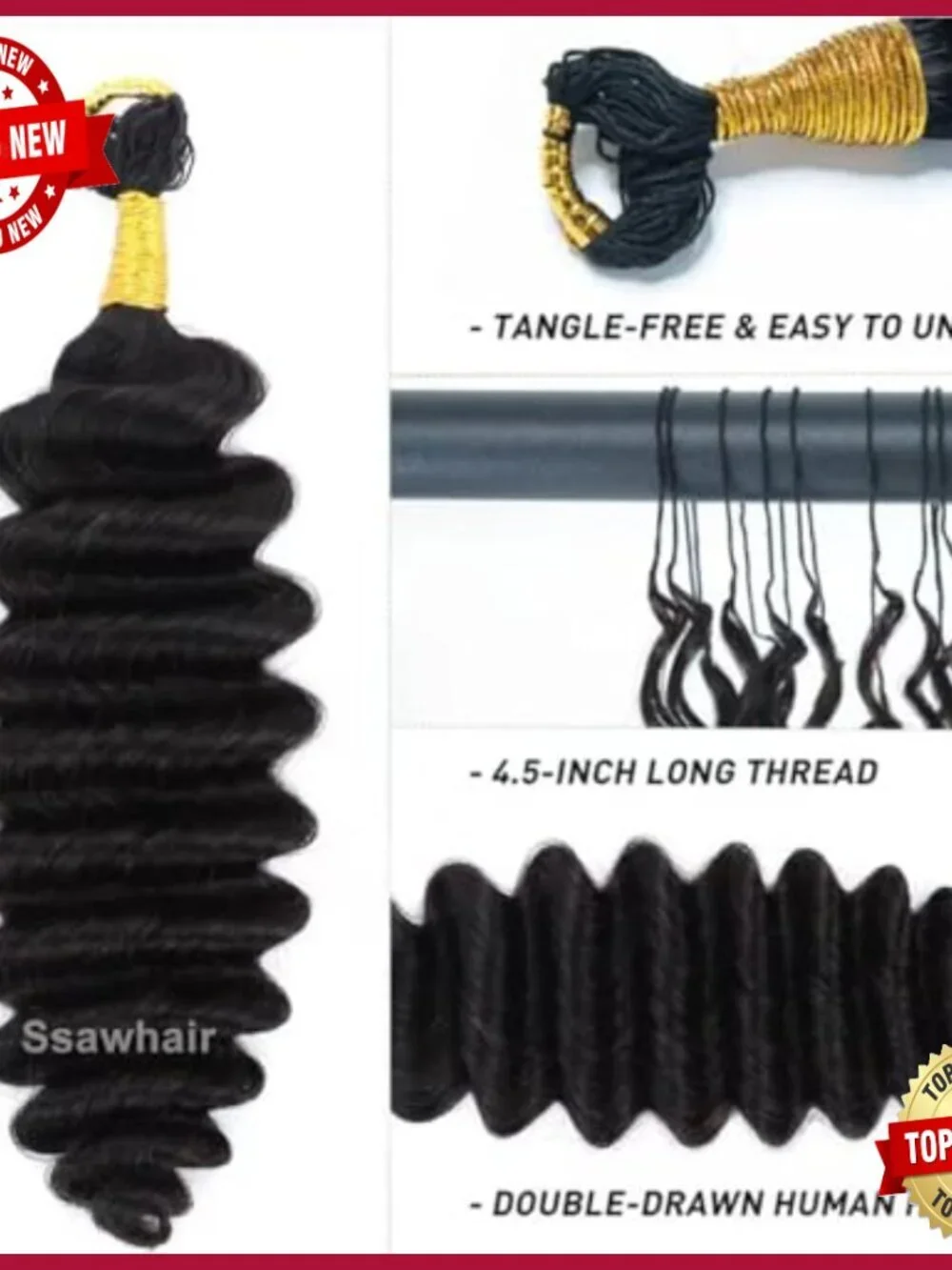Deep Wave Crochet Human Hair Extensions 14 Inch Pre-Separated Reusable